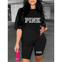 Tee Two piece Short Sleeve Crew O Neck Casual T Shirt Shorts 2pcs Outfits Spring & Summer Clothing