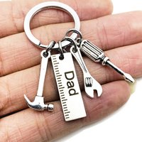 European American DIY Stainless Steel Fathers Day Keychain Hammer Screwdriver Wrench Dads Tool Gift Creative