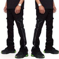 Men's Clothing Men's deni straight leg pants fashion ins popular stretch patch denim stacked wide leg pants