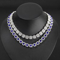 Unisex Alloy Necklace Round Rock Sugar Sapphire Cuban Chain Light Luxury Style Personality Men And Women Wear Sugar Cube Clavicle Necklace