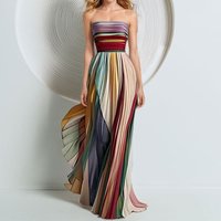 Elegant Strapless Maxi Dress Floral Print High Waist Flowy Line Wrinkle Free Polyester Perfect Parties Weddings & Special Occasions
