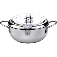 Japanese Deep Fryer Thermometer Lid 304 Stainless Steel Kitchen Tempura Fryer Pan Fryer Without Oil Frying Pan Fryer