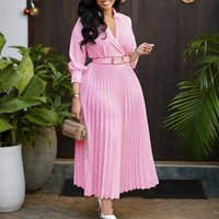 Women's Clothing Pure Color Elegant Lapel Long Sleeve Large Swing Skirt Pleated Dress
