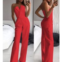 Women's Clothing Women's spring and summer solid color splicing slim fit one-piece sleeveless long-sleeved one-shoulder jumpsuit
