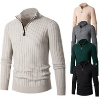  Slim Fit Knit Sweater – Winter Long Sleeve Pullover Half Zip & Ribbed Collar Breathable & Stylish Casual Wear