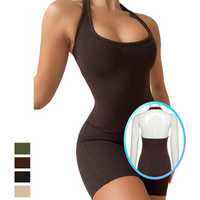 Women's Clothing Fashion Summer Women's Clothing Solid Color Hollow Halter Neck Sexy Slim Backless One Piece Sports Shorts