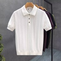 Men's Retro Knit Short Sleeve Shirt Collared T-Shirt Breathable Polyester Basic Solid Color Summer Fashion