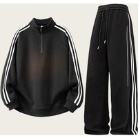  Athletic Tracksuit Set Striped Stand Collar Hoodie Long Pants Casual Sportswear Gym Running & Daily Wear