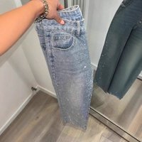 Clothing Hot Diamond Star High Waist Washed Jeans Spring Loose Slim All Match Straight Pants