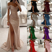 Party Sequined One Shoulder Slit Dress Casual Fashion Dress