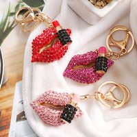 New European And American Diamond Lipstick Pendant Metal Keychain 3D Lipstick Bag Keychain Small Gift