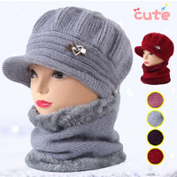 Hat and Scarf Set for Women Winter Female Lady Warm Knit Hat Scarf Plus Velvet Windproof Cycling Hat Ski Hat Scarves Set