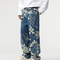 Men’s Clothing Jeans For Men, New Style, Checkerboard Pattern, Wide Leg Pants, Street Rocking, Loose And Versatile Casual Pants