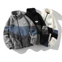 Clothing Fashionable Stand Up Collar Long Sleeved Trendy Stand Collar Long Sleeve Zip Up Block Lambswool Jacket Cozy Winter Outerwear