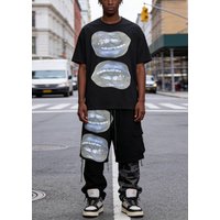 Men's Clothing Dental Drill Mouth Trendy Brand Short Sleeved Loose Hip Hop Street Casual Couple T Shirt Fun Creative Men's Clothing Top