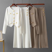 Elegant Knit Suit Set Slimming & Versatile Tweed Style Two Piece Outfit Long Sleeve Top Pants