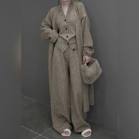 Clothing High grade lazy temperament simple knitted suit autumn winter sleeveless vest sweater cardigan pants three piece suit
