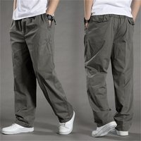Summer New Style Men’s Cotton Casual Cargo Thin Loose Large Elastic Waist Straight Pants