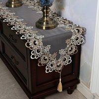 Hot selling lace table flag mesh fabric fashion light luxury triangular strip decorative fabric TV cabinet tablecloth