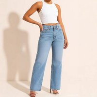  Relaxed Fit Straight Leg Jeans Mid Rise Stretch Denim Pants 6 Length Options