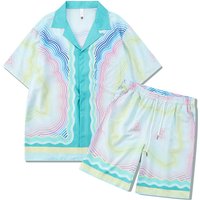clothing high street floral shirt suit striped positioning street shirt casual cardigan shorts matching