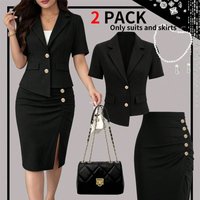 Sophisticated Office To Evening Blazer Slit Skirt Set 3 4 Sleeve Suit Spring Summer Commute