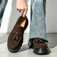 《 Tassel Loafers Suede Slip On Platform Casual Shoes Thick Sole Business Dress Shoes Walking Moccasins