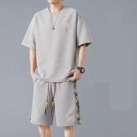 Clothing Summer Sports Suits Large Summer Style All Match Waffle Short Sleeved Shorts Two Piece Suit