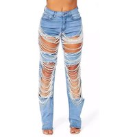 Clothing 2024 large hole jeans chain bead necklace pendant straight pants
