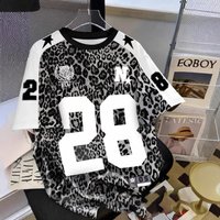 Clothing Round Neck Leopard Print Letter Print High Quality Short Sleeve Retro Loose Jersey T Shirt