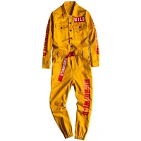 Jeans Sokotoo Men's letters printed long sleeve yellow joggers jumpsuits Y2K Youth overalls Coveralls T221102