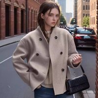 Clothing double breasted solid woolen coat jacket casual temperament British style all match tops