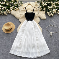 Women's Clothing Retro Contrast Color Tube Top Suspender Dress For Women With Slim Waist And Slim Earrings Stitching Chiffon Holiday Style Long Dress