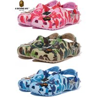 Bape X Crocs-Classic Clog ABC Camo Cave Shoes Camouflage Three Color, Green/Pink/Blue Men'S And Women'S Beach Shoes, Casual Versatile Sandals7