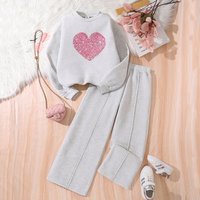 Fleece Lined Sweatshirt Set Casual Spring Clothing Medium Large Long Sleeved Top Pants Two Piece Outfit