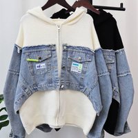Clothing autumn winter patchwork denim knitted cardigan