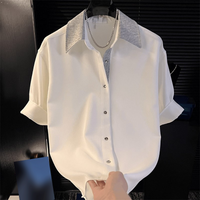  Casual Short Sleeve Shirt Slim Fit Chiffon Blend Fabric Lightweight & Breathable Summer FashionWith Collar Design