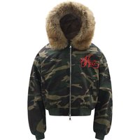  Winter Streetwear Jacket – Detachable Fur Hood Loose Fit Embroidered Hawk Design Fleece Lined Cold Weather