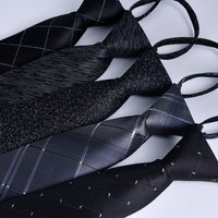 Unisex Tie for men Professional business Executive zipper 7cm black stripes lazy people easy to pull without playing