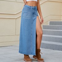 Women's Clothing New Washed Sexy High Slit Denim Long Skirt Skirt