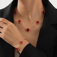1 Fashionable Personality European American Style Metal Five Leaf Clover Necklace Bracelet Jewelry Set