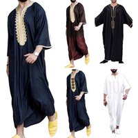 Clothing 2024 Summer Clothing Arab Robe Loose V neck Short Sleeve Middle Eastern Printed Muslim Clothing