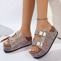 plus Flip Flops Rhinestone European American Style Sandals Summer Soft Sole Belt Buckle Slippers