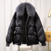 Warm Faux Fur Trim Puffer Jacket Thickened Winter Coat Detachable Hood Loose Fit & Stylish Quilted Design