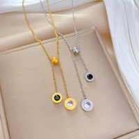Stainless Steel Gold Plated Simple Fashion Roman Number Disc Long Tassel Pendant Neckalce For Women Girls Wedding
