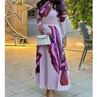 Clothing Pleated Suit High Neck Corn Pleated Slim Long Sleeve Top + Loose High Waisted Pleated Skirt