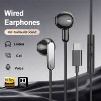USB-C Wired In-Ear Headphones HiFi Surround Sound Earbuds With Microphone Volume Control For IPhone 17 Pro Samsung Galaxy S25 Laptop