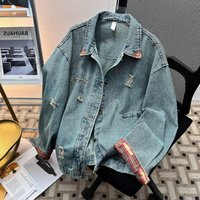 Retro Washed Distressed Embroidered Denim Jacket Men's Trendy Brand Loose Patchwork Jacket