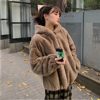 Trendy Faux Fur Bomber Jacket – Cozy Hooded Winter Coat