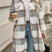 Warm Plaid Wool Coat – Oversized Long Sleeve Trench Coat